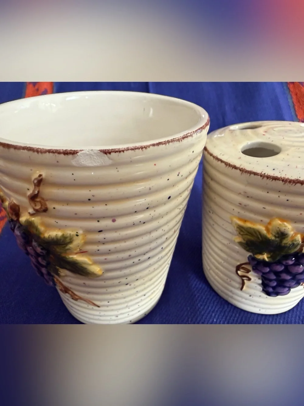 Cream Ceramic Grape Toothbrush Holder Set with Purple Grapes